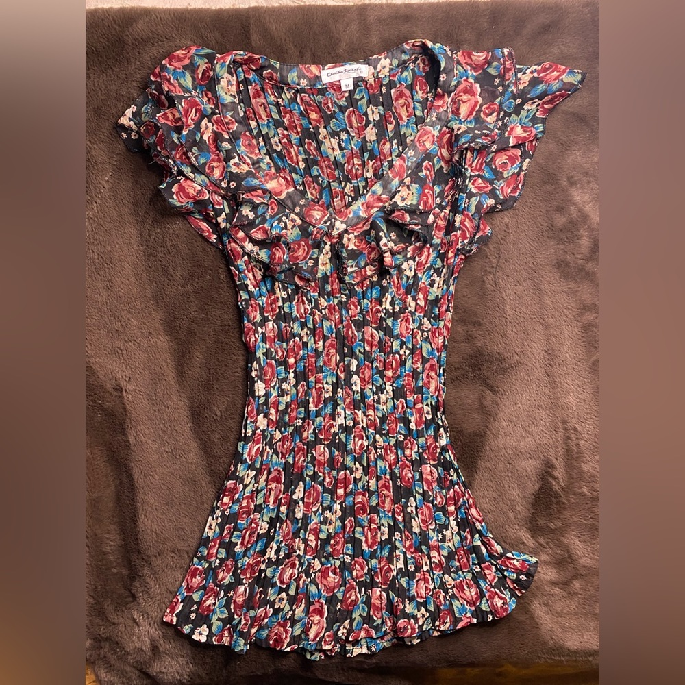 Claudia Richards mesh rose print blouse top